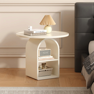 奶油风边几客厅可移动沙发实木小茶几圆桌床边桌轻奢高级感侧边柜