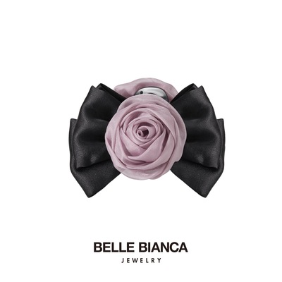 BELLEBIANCA粉玫黑缎蝴蝶结发饰
