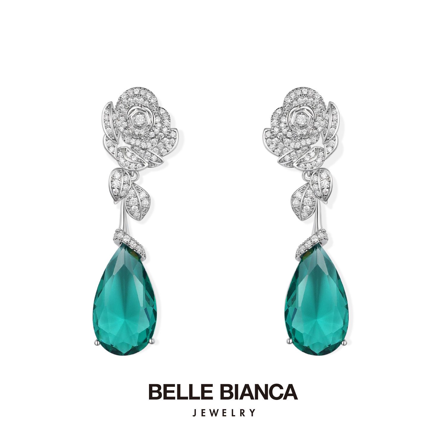 单朵贵气玫瑰祖母绿水滴耳环