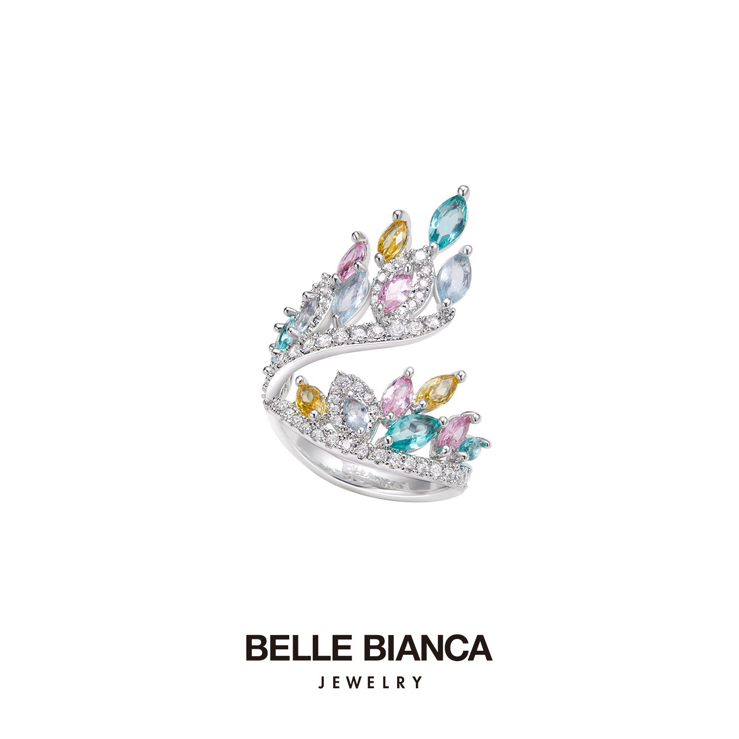 BELLEBIANCA彩钻华丽锆石镶嵌开口戒指