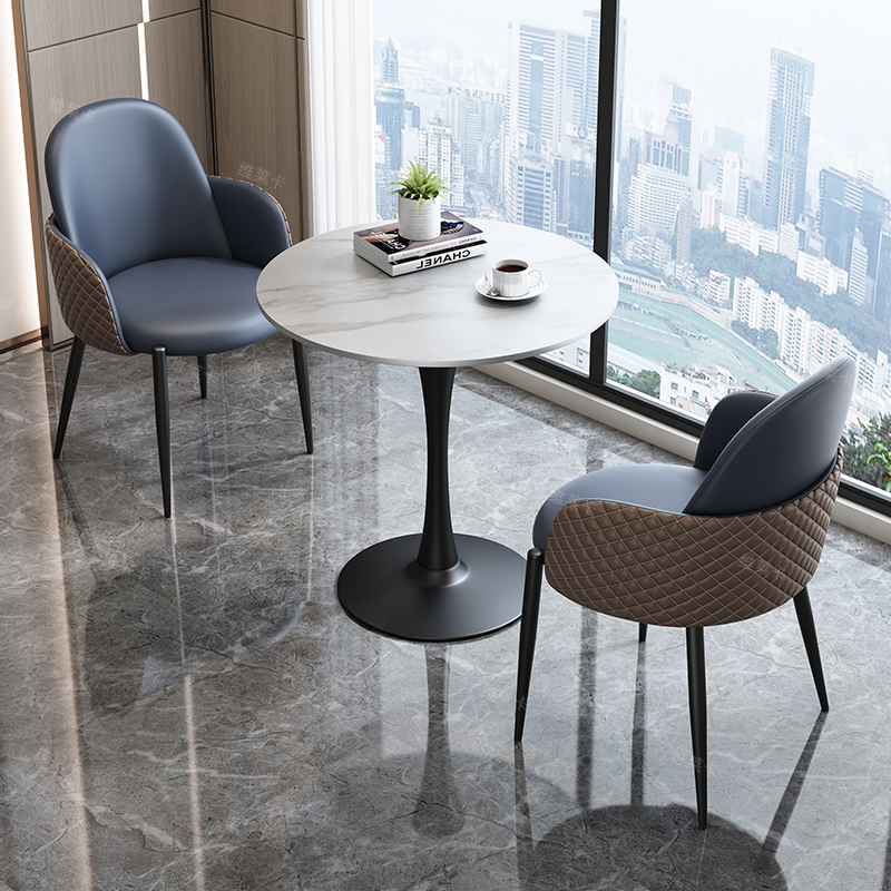 轻奢岩板小圆桌售楼处阳台休闲椅子接待洽谈桌椅组合套装一桌二椅