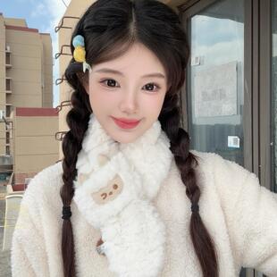 围巾女生冬可爱日系小羊围巾毛绒女生秋冬韩系学生保暖围脖可爱甜