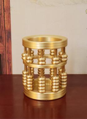 纯黄铜算盘笔筒创意工艺品