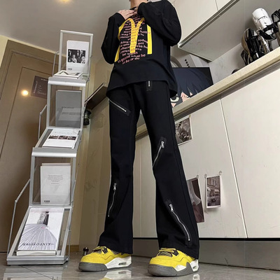 美式复古修身黑色直筒牛仔裤