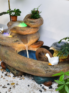 石磨假山流水喷泉阳台造景鱼池摆件循环水景观庭院花园布置装饰品