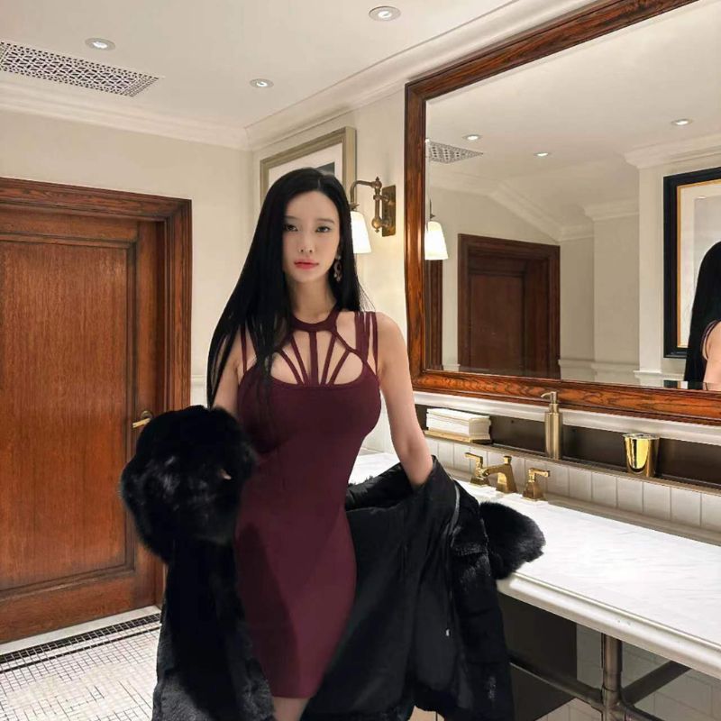 孙智慧韩国定制修身包臀裙连衣裙