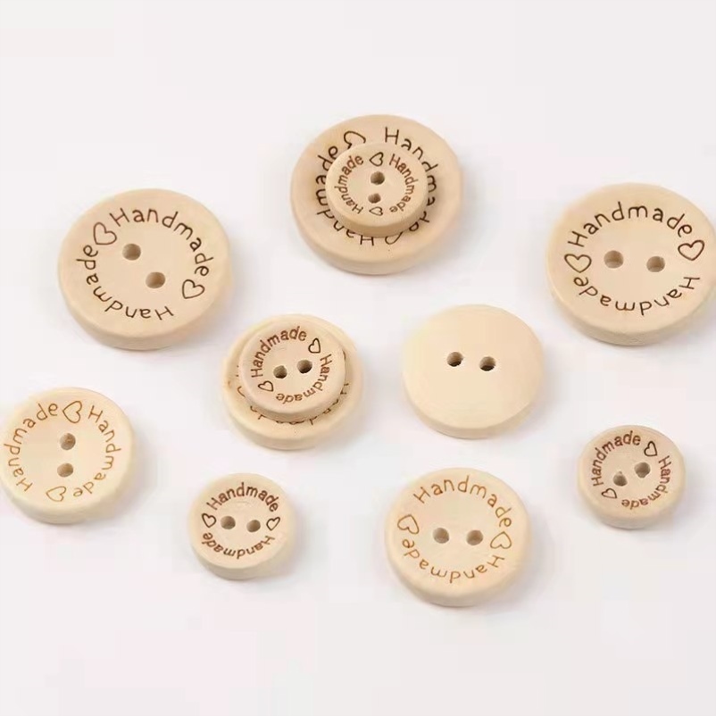 木制纽扣15/20/25mm handmade雕刻木扣圆形两眼纽扣手工diy扣子儿