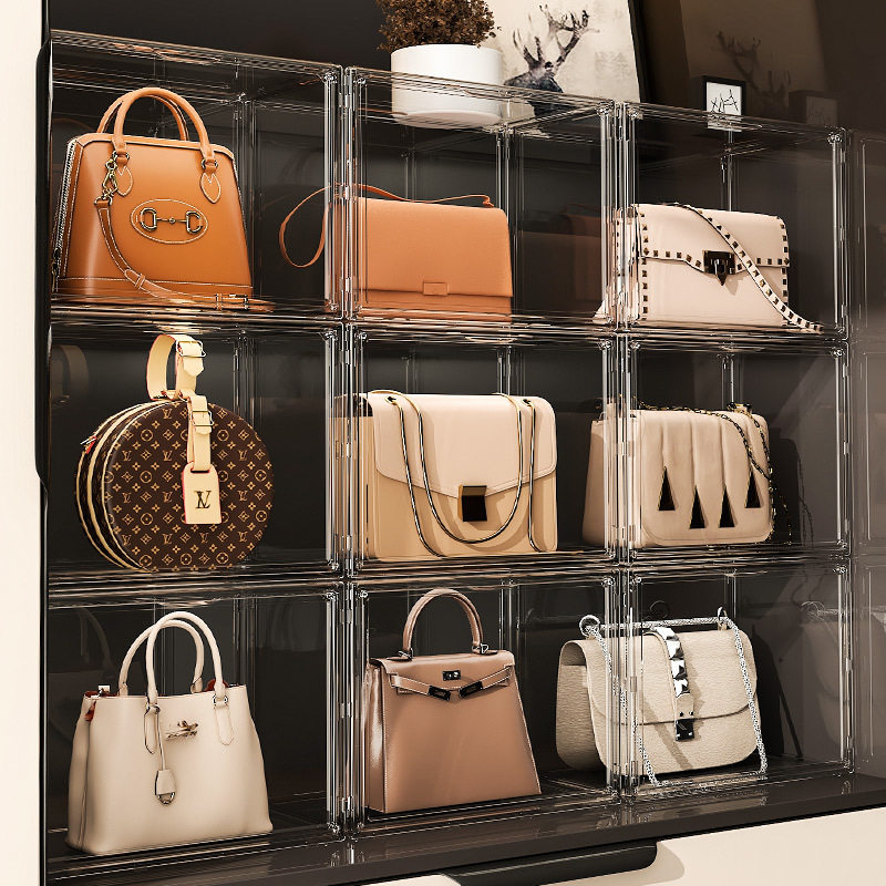 包包收纳桶神器透明化妆品桌面收纳桶高级感奢饰品防尘展示柜床笠