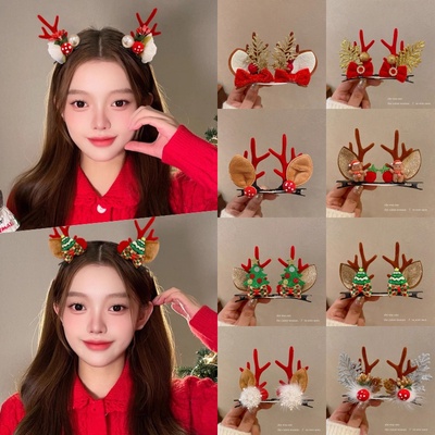 欧美圣诞节对夹装饰品节日儿童前额头饰碎发刘海发卡圣诞发夹女