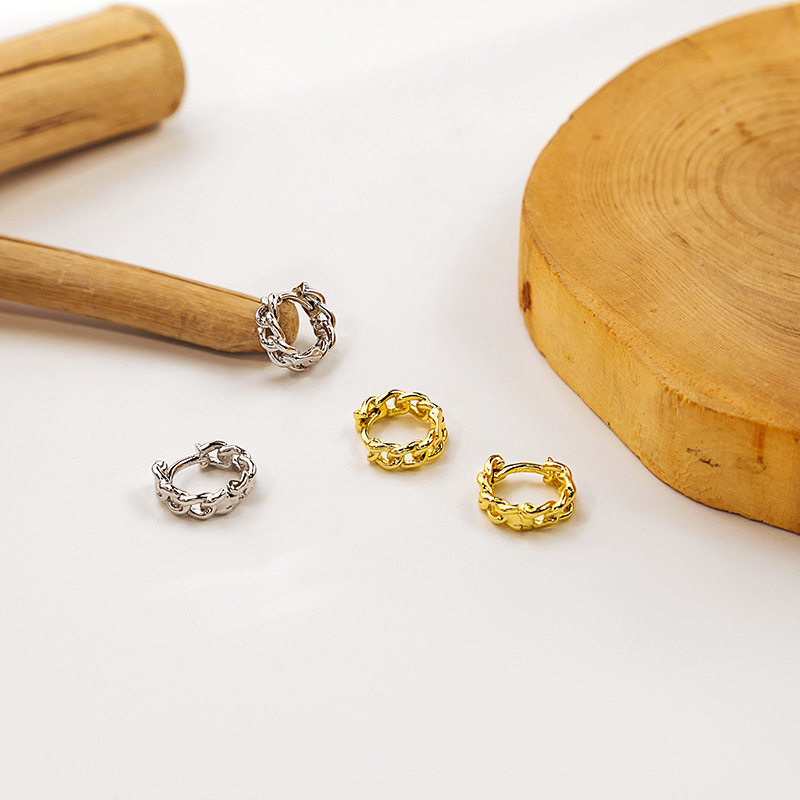 s925银针小清新锁链耳扣 小巧短款镂空链条式耳钉时尚简约风耳饰