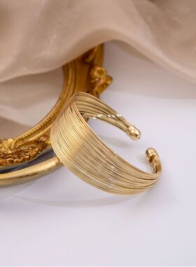 欧美跨境非洲风情多层线条开口手镯 夸张个性拉丝C形几何金属手链