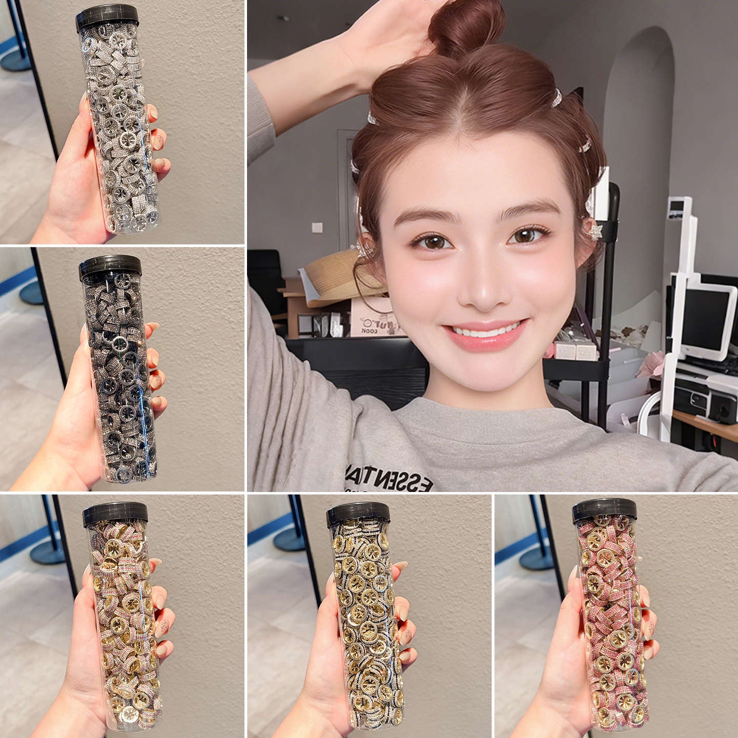 懒人金属圆形小发扣女前额侧边水钻刘海夹子发卡公主头编发夹