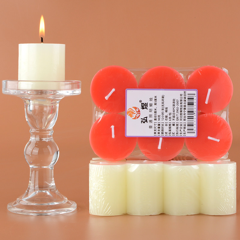玻璃蜡烛台家用浪漫烛光晚餐装饰情调象牙白色粗短小圆柱无烟无味