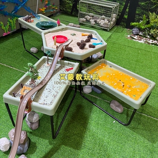 幼儿园户外防腐木高矮沙水桌游戏盘玩沙戏水升降六角感官盘迷宫桌