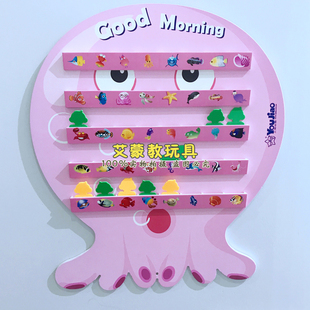 幼儿园儿童晨检牌卡通章鱼晨检板考勤卡片汽车海洋家园联系板