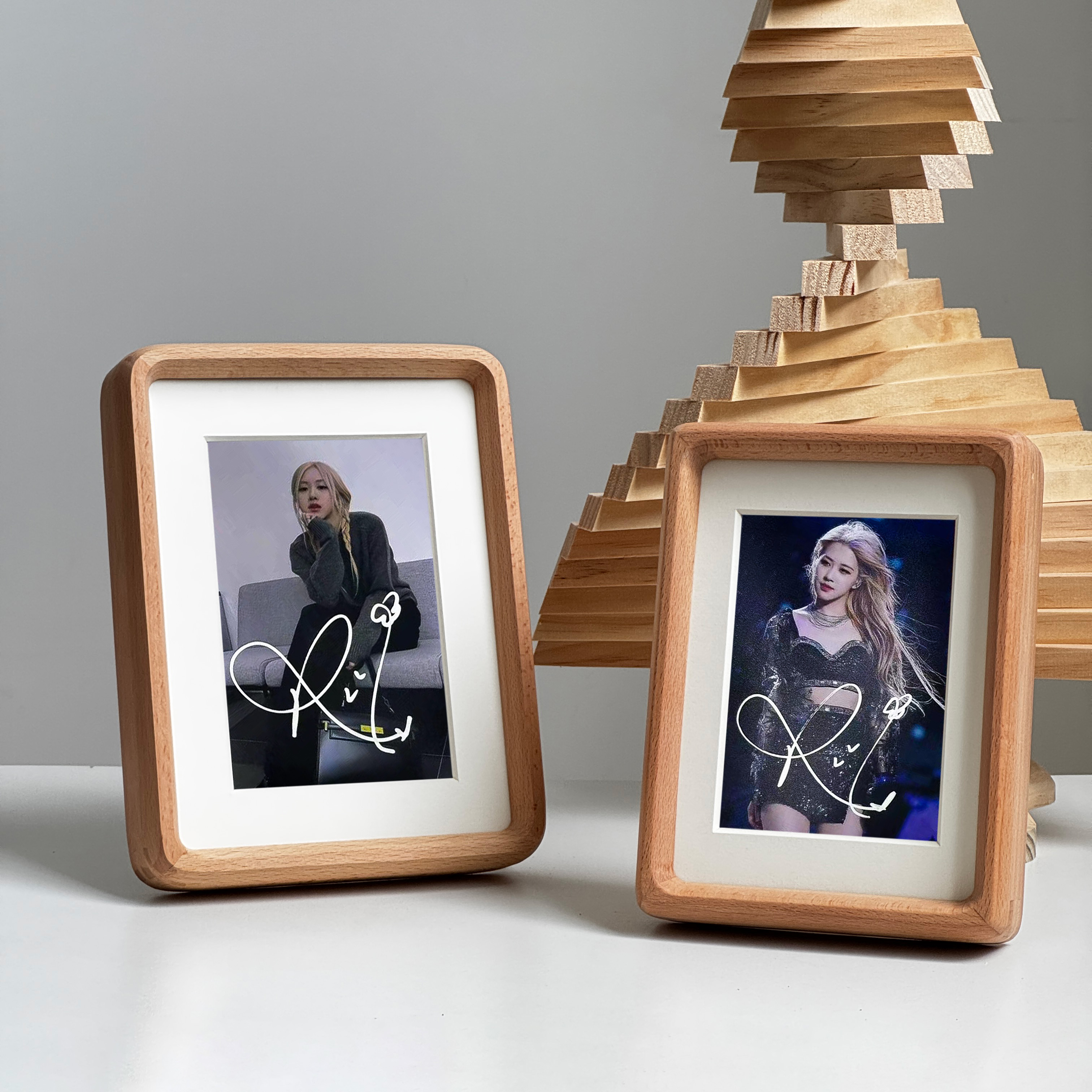明星签名照收藏榉木圆角实木相框