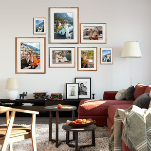 现代简约客厅墙壁画实木樱桃木极简极细照片墙挂墙创意组合装 饰画