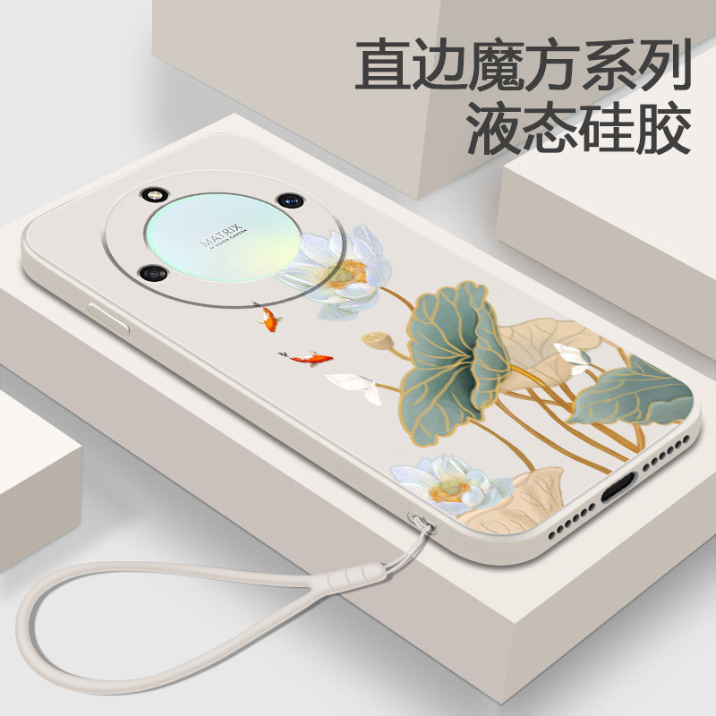 中国风适用华为荣耀X40的手机壳X40i液态硅胶GT软壳女HonorX全包X4O防摔ⅹ4Oi荷花xi保护套叉40ⅰ挂绳外壳TG