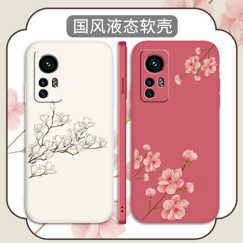 中国风适用小米12手机壳mi12Pro液态硅胶m12X国潮花朵5G全包por防摔女软壳小米十二复古保护套古风p超薄外壳