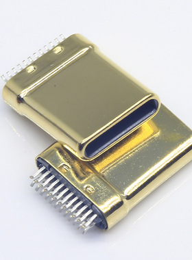 type-c 24pin镀金夹板公头1U黑色胶芯OTG取电款满针亮面插头