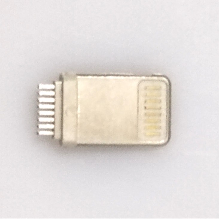 苹果公头8PIN 一体加长款 包胶LCP Lightning立式夹板插头 0.6mm