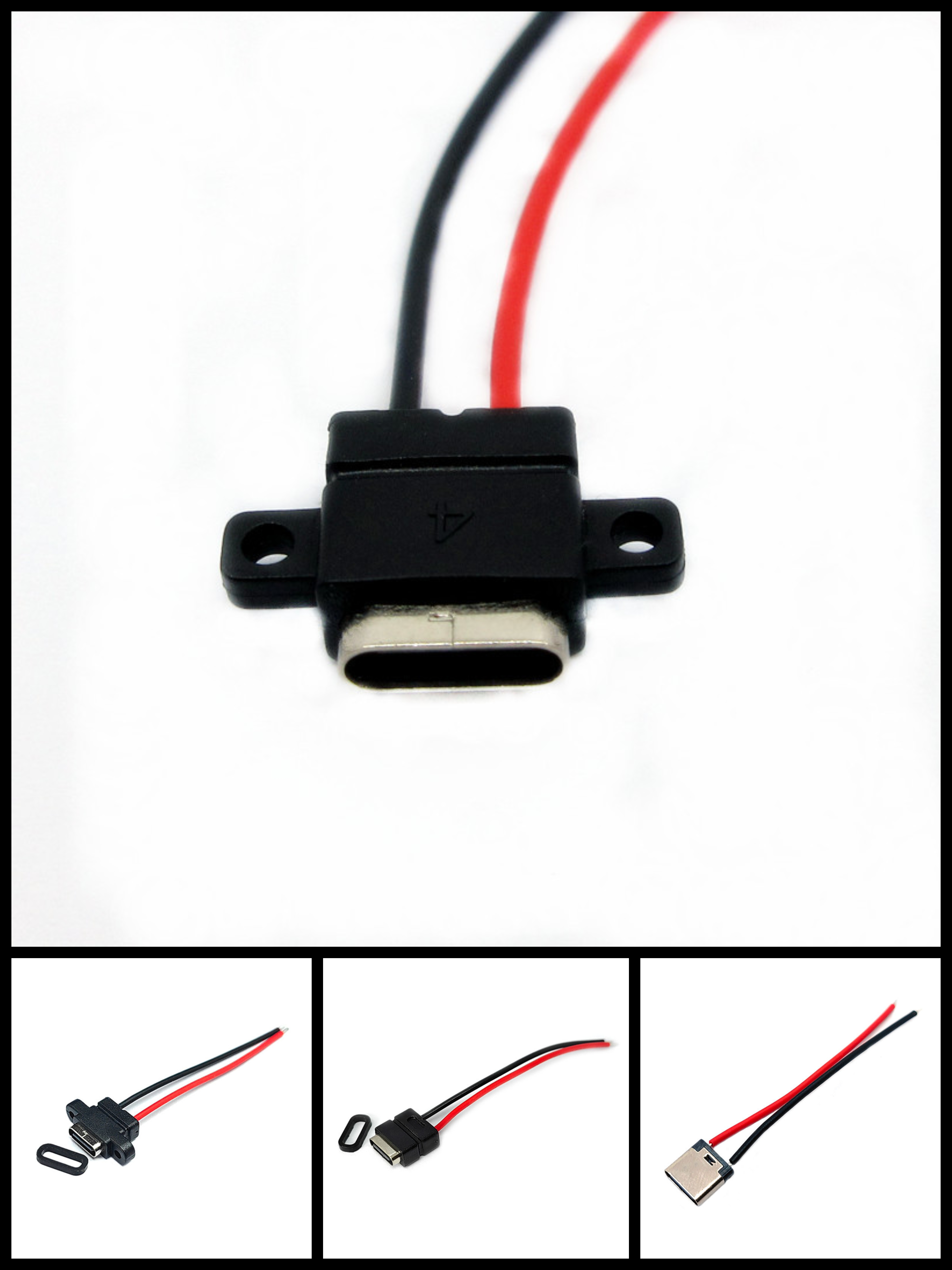 typec2P母座防水带线带螺丝孔DIY双面充电插座2焊点type-c连接器