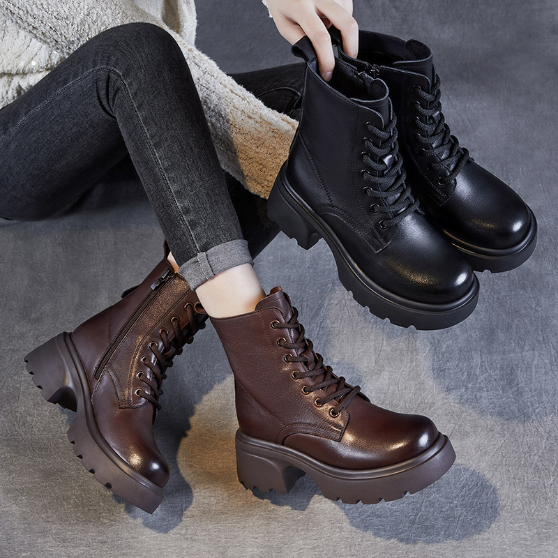 厚底马丁靴女2026新款春秋单靴英伦风爆款增高跟小个子配裙子短靴