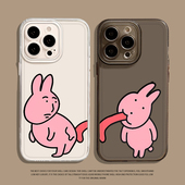 伸舌头粉兔子手机壳适用苹果17promax情侣iphone16pro搞怪15plus趣味14恶搞13mini个性 12新款 11套x