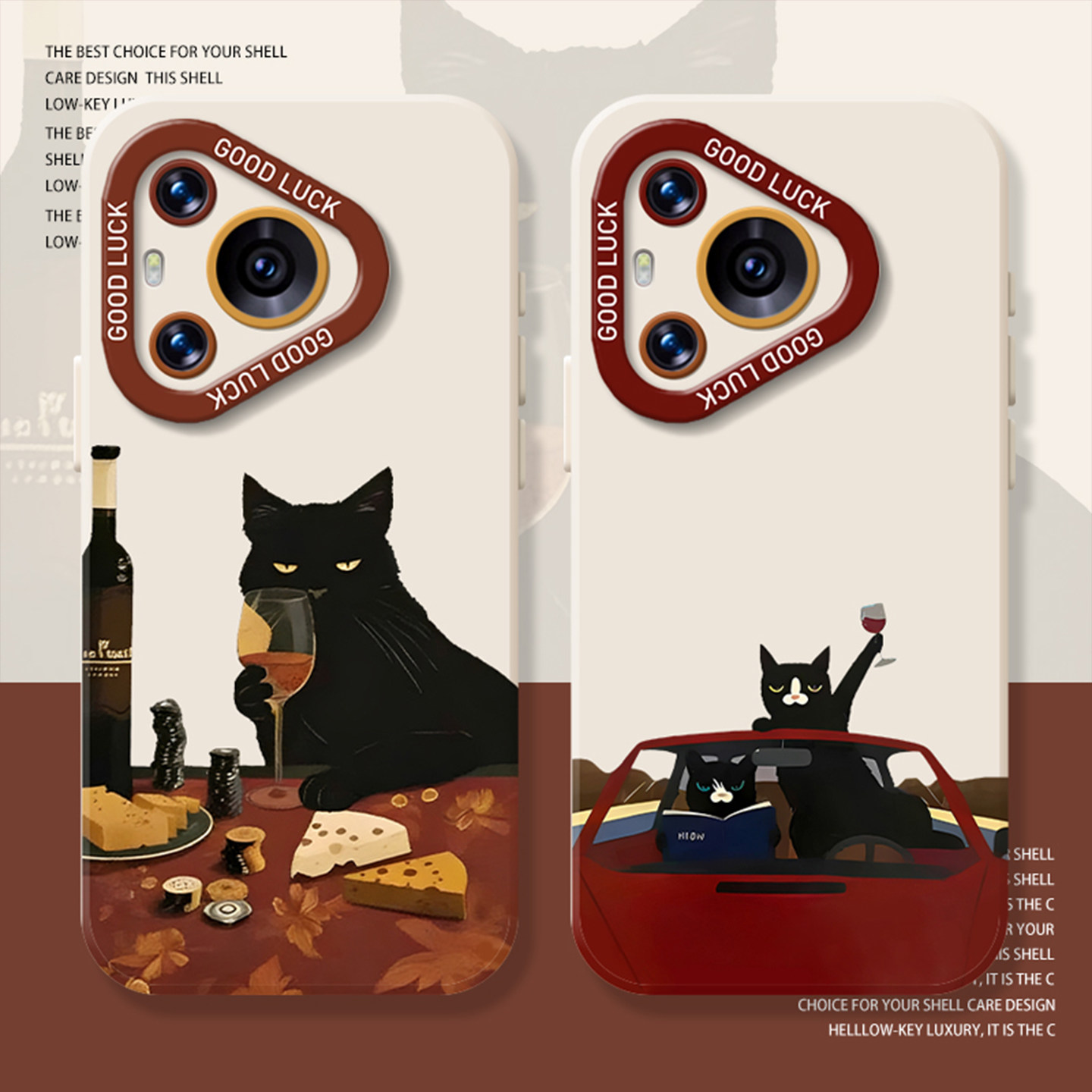喝酒黑猫手机壳适用华为系列
