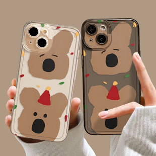 圣诞风小熊适用苹果15手机壳16 x情侣8plus秋冬17创意xs透明7硅胶 iphone14promax可爱13卡通12mini节日11新款