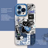 摇滚猫咪手机壳适用苹果16涂鸦iphone15promax小猫14plus文艺13mini复古12新款 11挂绳x高级感8小众17