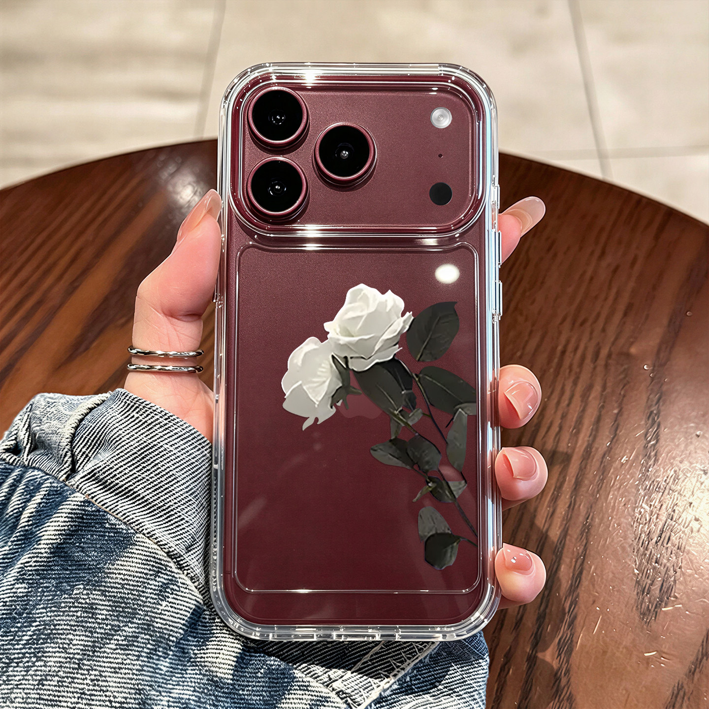 白玫瑰手机壳适用苹果18promax简约iphone17pro个性16plus小众15高级感14勃艮第酒红色13艺术12新款11/x/8/xr