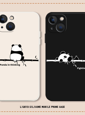 熊猫插画适用苹果14手机壳16硅胶15套iphone13pro简约12mini情侣11promax新款x卡通8plus可爱17大熊猫xs创意7