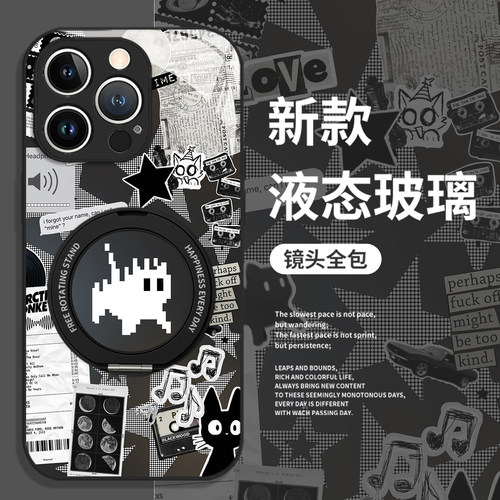 像素猫咪支架手机壳适用苹果系列