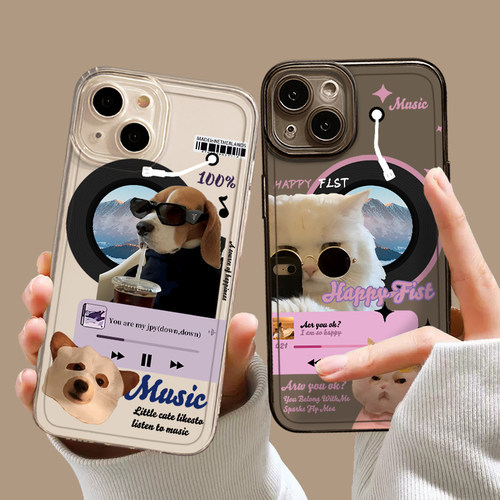 唱片狗狗猫咪手机壳适用vivo系列