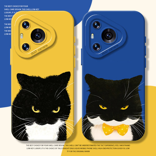 ins奶凶黑猫手机壳适用华为系列
