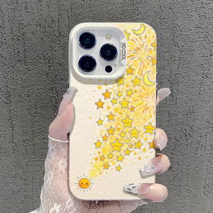 太阳星星烟花手机壳适用苹果17promax治愈系iphone16pro情侣15plus卡通14可爱13mini男12新款11女x/8/xr/xs/7