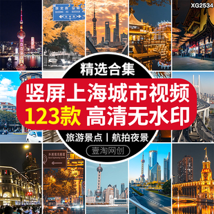 竖屏上海城市建筑风光东方明珠外滩夜景车流航拍地标高清视频素材