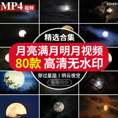 夜晚月亮树枝明月光圆月蓝月满月阴云夜空乌云穿行过云层视频素材