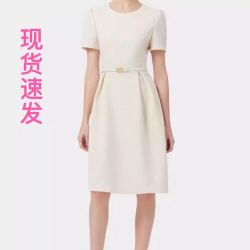 现货宝家2025夏季新款女士简约精致温柔风收腰显瘦a字短袖连衣裙