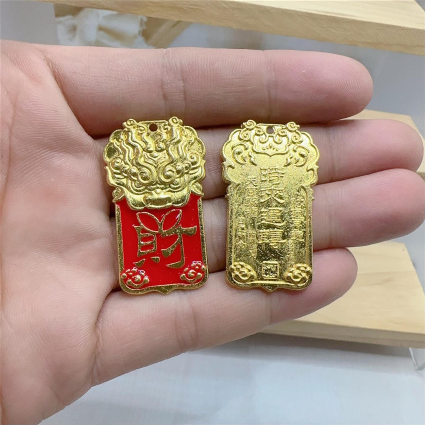 国潮古法金珐琅虎头发财令