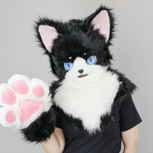 furry黑白喵喵伪兽装兽头面具半装聚会配饰漫展舞台表演网红COS道