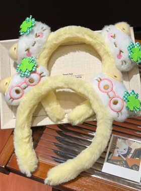 新款奶黄色发箍卡通可爱猫咪毛绒洗脸压秋冬款百搭毛茸茸头箍发饰