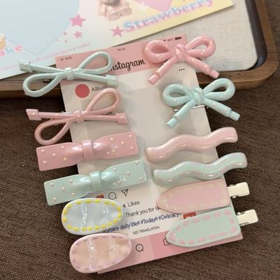 韩系甜美波点蝴蝶结发夹女前额侧边刘海夹碎发鸭嘴夹发卡头饰卡子