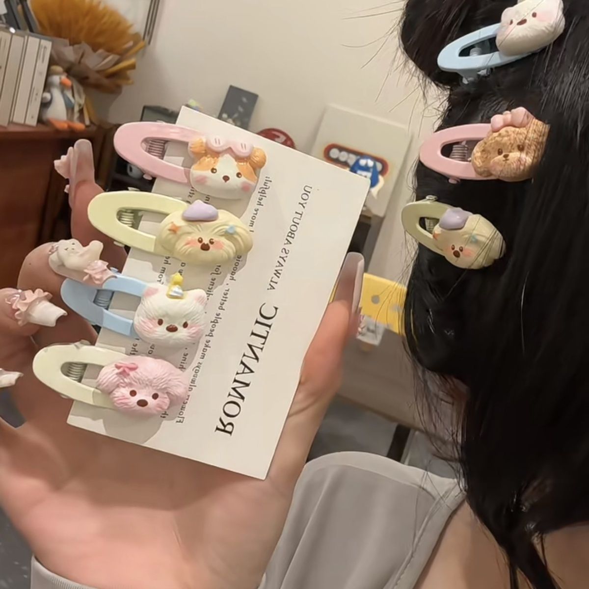 可爱小狗家族发夹前额侧边刘海夹卡通腮红狗狗发卡碎发鸭嘴夹头饰