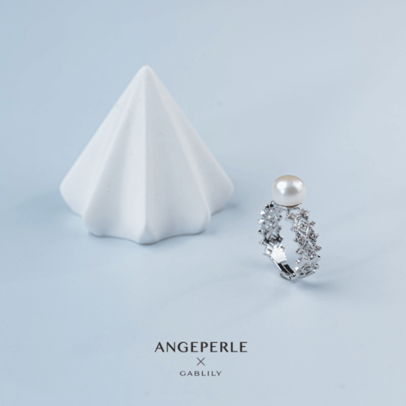 ANGEPERLE/天使之泪淡水珍珠戒指开口戒小巧精致8-9mm时尚