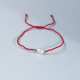 ANGEPERLE/天使之泪淡水珍珠红绳手链抽拉可调节6-7mm