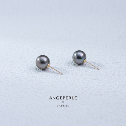 ANGEPERLE/天使之泪海水大溪地黑珍珠18K金耳钉9-10mm简约百搭