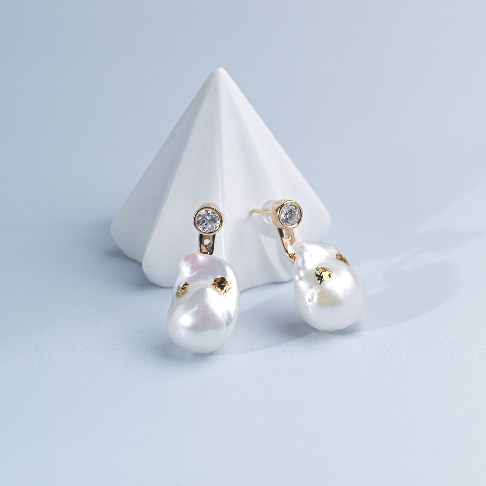 ANGEPERLE/天使之泪淡水珍珠巴洛克耳坠时尚耳饰S925银12-15mm