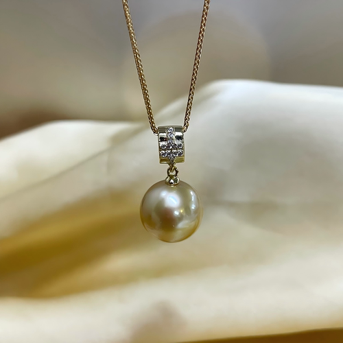 ANGEPERLE/天使之泪海水珍珠金珠吊坠-送50公分肖邦链12-13mm